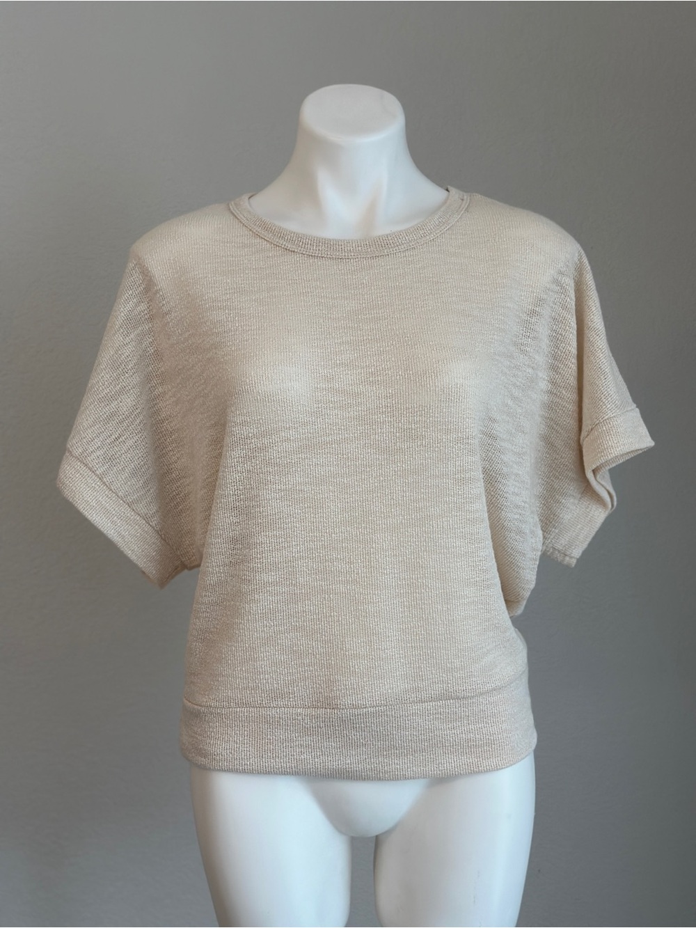 Relaxed Cream Short-Sleeve Knit Top